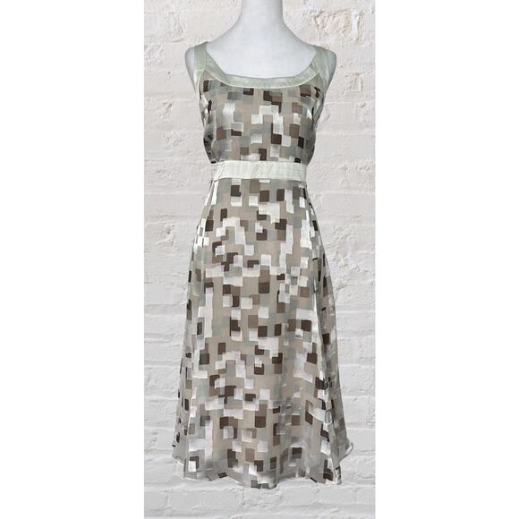 Fenn Wright Dresses & Skirts - Fenn Wright Mint Brown Geo Print Manson Silk Dress Sz 18 XXL Wedding Guest Money
